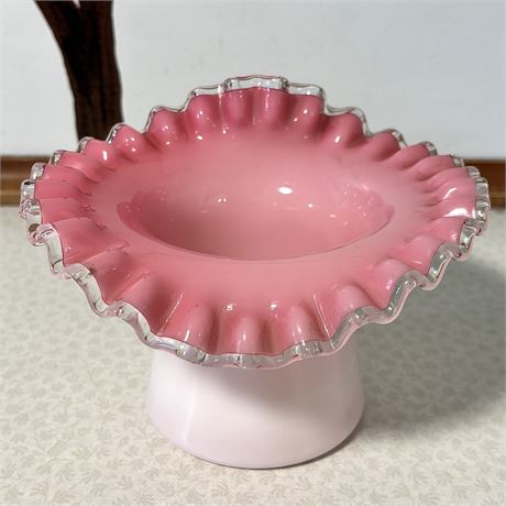Fenton Peach Blow Ruffled Edge Art Glass Vase