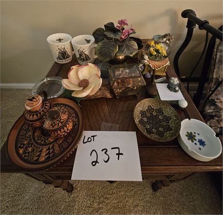 Mixed Decor Lot: Mugs, Figurines, Floral & More