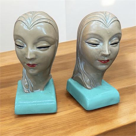 Beautiful Art Deco Lady Solid Cast Bookends