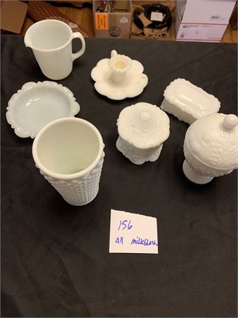 White Milk Glass Lot Candy & Trinket Dishes Vase Plates Tea Cup & Butter Dish