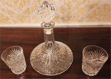 Crystal Decanter & 2 Rock Glasses