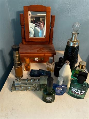 Mens Cologne, aftershave, contents of Dresser top