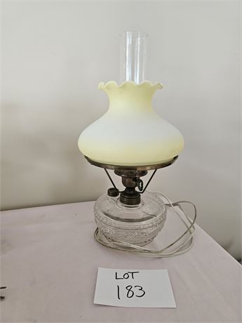 Vintage Electrified Hurricane Lamp With Glass Yellow Ombre Shade