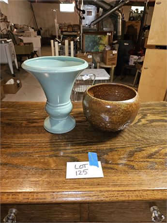 RRP Co. Teal Green Vase & Haeger Brown Glass Planter
