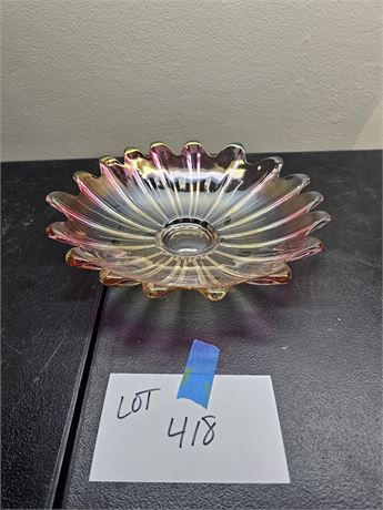 Vintage Federal Glass Iridescent Pink Edge Fruit Bowl