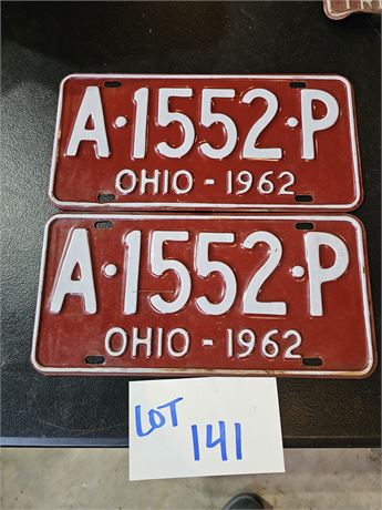 Vintage 1962 Ohio License Plate Set