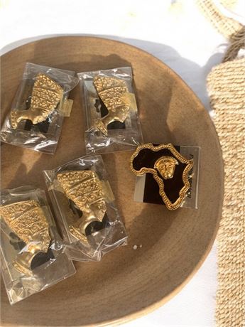Black/Gold Enameled Queen Nefertiti Brooches & Africa Tribal Pin/Brooch