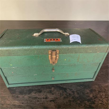 Vintage PARK Manufacturing Co. Green Metal Toolbox W/2 Storage Drawers