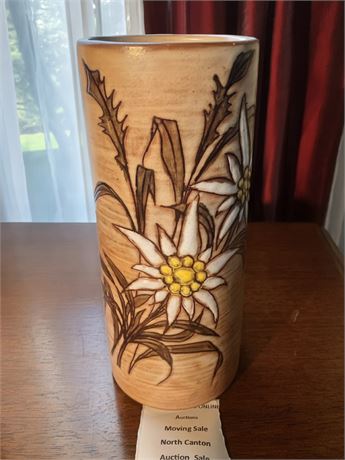 1970s Handmade Vallauris Vase W/Edelweiss Flowers By Jacques Fonck & Jean Matéo