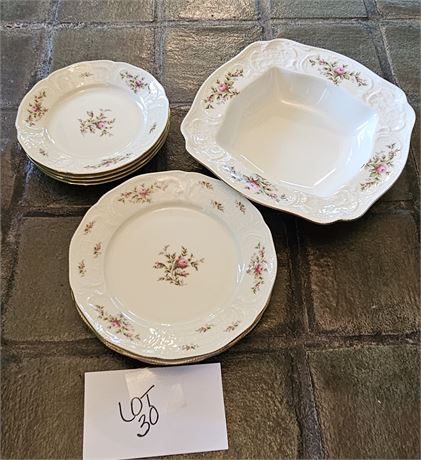 HTF Rosenthal German " Pink Roses" Luncheon Plates, Serving Bowl & More