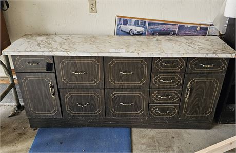 Vintage 70's Era Faux Marble Top Kitchen Bottom Cabinet