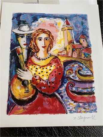 Seriolithograph Print Beauty and Beau by Polish-Israeli Artist Zamy Steynovitz