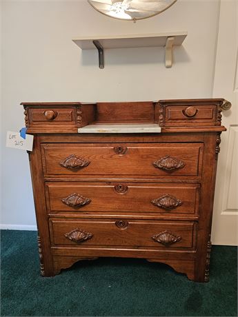 Antique Victorian Carved Step Back Dresser with Glovebox Drawers