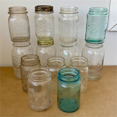 Lot of ALL Different Antique/Vintage Canning Jars - Ball, Kerr, and More