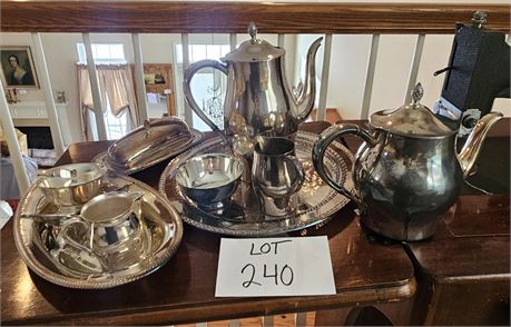Mixed Plated Coffee & Tea Pot, Creamer / Sugar, Trays & More