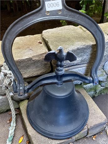 Vintage Cast Iron Bell With Eagle Finial and Rope Pull