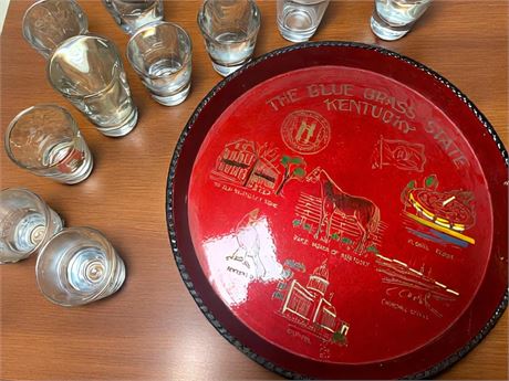Kentucky Souvenir Tray, Libbey Platinum Glasses, OSU Beer Glass, Shot Glasses