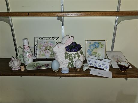 Mixed Spring Pastel Decor Lot: Ceramic Rabbit, HP Revrill Tiles, Vase & More