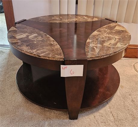 Modern Style Faux Marble & Wood Round Table