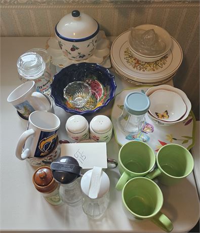 Mixed Kitchen Lot: Bowls, Mugs, Cups, Storage & More