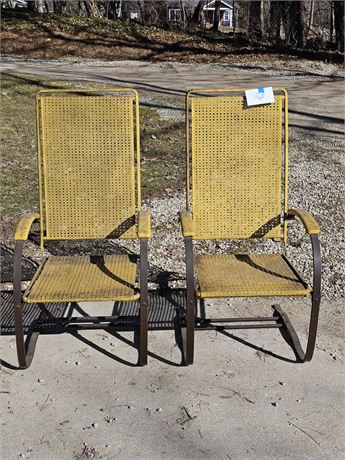 Vintage Yellow Metal Howell 1930's-40's Highback Outdoor Mesh Chairs