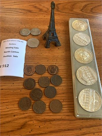 Russian, Belgian Coins, Cunard Token, Eiffel Tower Collectible