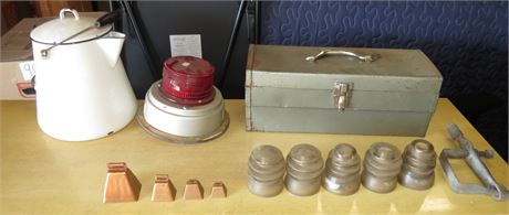 Mixed Lot: Insulators, Strobe Light, Cowbells, Etc