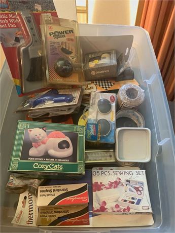 Misc Lot - Cozy Cats Ceramic Sponge Holder, Sewing Kit, Glue Gun & More