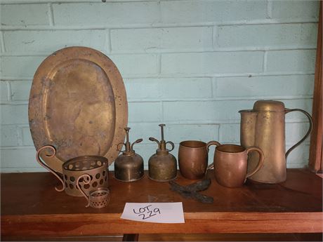 Mixed Misc. Lot:Copper Mug / Metal Water Spritzers / Mexico Copper Teapot & Tray