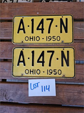 Vintage 1950 Ohio License Plate Set