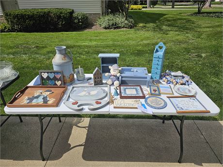 Nice Lot of Country Style Blue Decor:Shelves / Milk Can / Trays & More