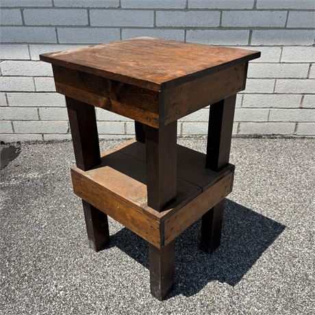 Antique Arts & Crafts Unique Double Stacked Wood Project Table - 20 x 18.5 x 32"