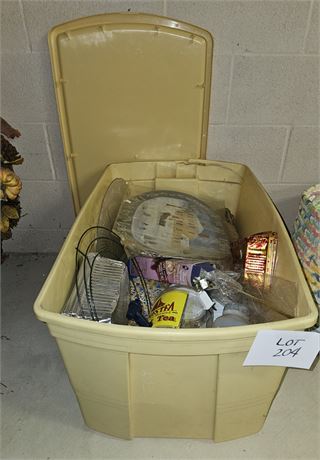 Large Tote Of Misc Kitchen- Plastic Platters, Disposable Pans, Beverage