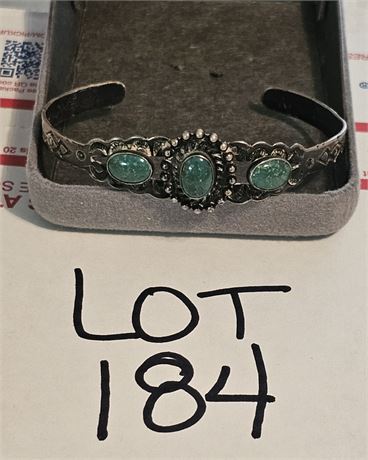 Sterling Fred Harvey Era Green Turquoise Cuff Bracelet — 0.33 ozt