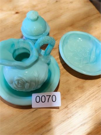 1978 Avon Jadeite Swirled Glass 6-Piece Vanity Set