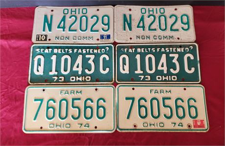 1973, 1974 & non-commercial Ohio license plates