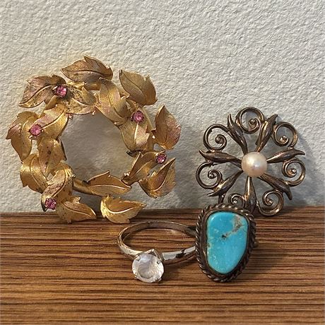 Vintage Sterling Silver 925 Jewelry - Brooches and Rings