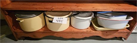 Vintage Mixed Enamelware, Mixed Size Pots