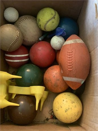Misc Lot of Vintage Ball Toys - Football, Tennis, Golf, Baseball & More