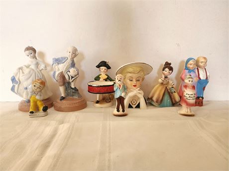 Vintage head vase, Holland figurines, etc