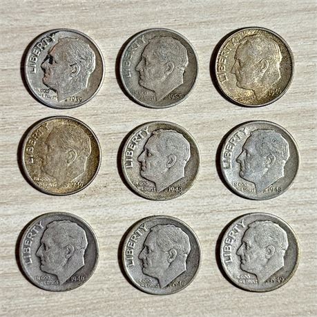Lot of Eisenhower Silver Dimes, All Pre-1964
