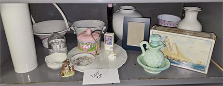 Mixed Decor Lot: Avon, Kaiser Vase, Figurines & More