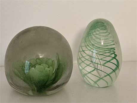 Clear & Green Glass Paperweights