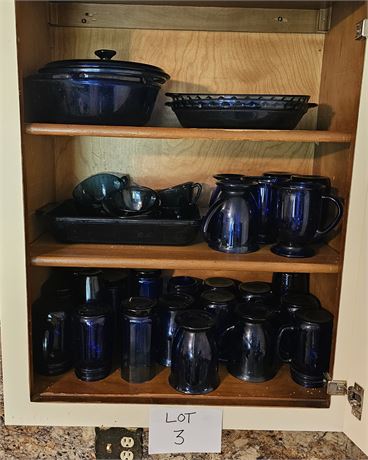 Anchor Hocking Cobalt Blue Coffee Mugs & Water Glasses, Cobalt Blue Pyrex Dishes