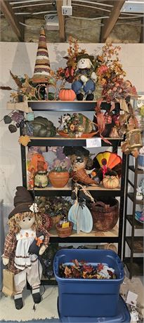Large Lot Of Fall Decor- Lights, Faux Foliage, Plush, Baskets & Much More