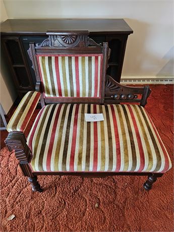 Antique Victorian Ladies One Arm Parlor Chair Heavy Craved Wood