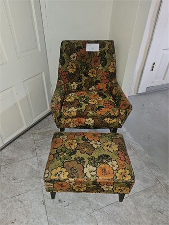 Vintage MCM Mod Floral Arm Chair & Ottoman