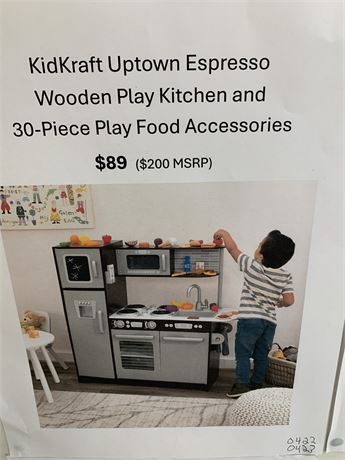 KidKraft Uptown Espresso Wooden Play Kitchen and 30-Piece Play Food Accessories
