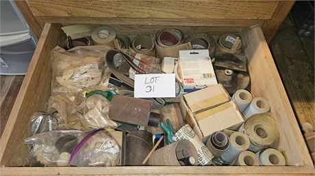 Drawer Full Of Sand Paper, Wood Biscuits, Corks & More