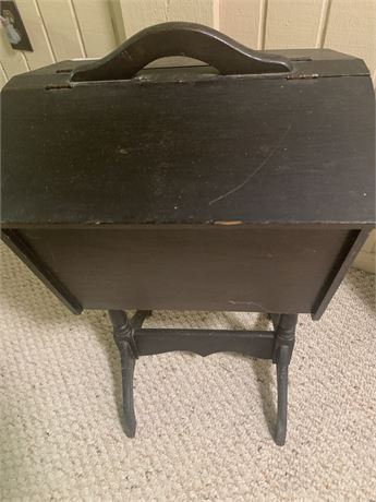 Vintage Furniture Standing All Wood Sewing Box W/Contents